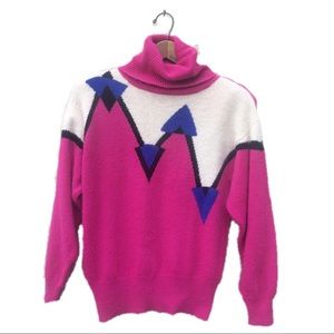🔥Angenie 80s Pink Color Block Turtle Neck Sweater